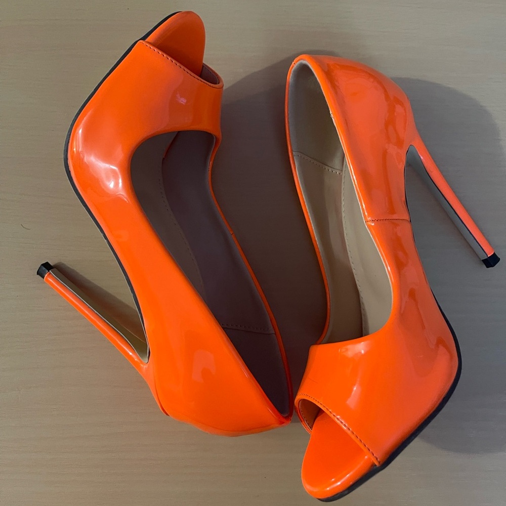 SHEIN Orange Patent Leather Stiletto Heels